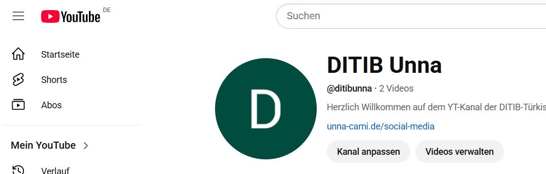 Youtube-Kanal von DITIB-Unna