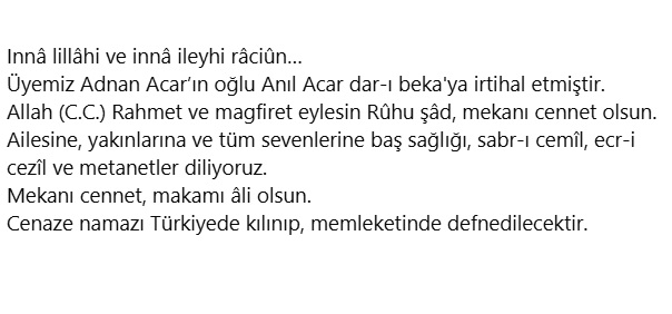 Anıl Acar vefat etmiştir