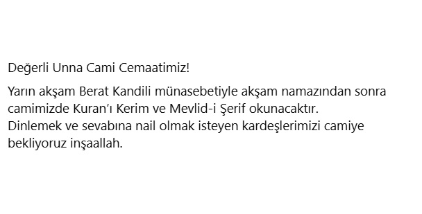 Berat Kandili 2023 - Unna