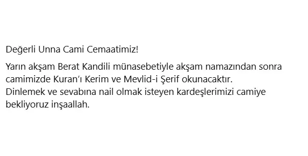 Berat Kandili 2023 - Unna