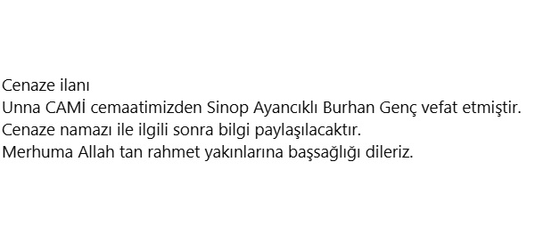 Burhan Genç Vefat etmiştir