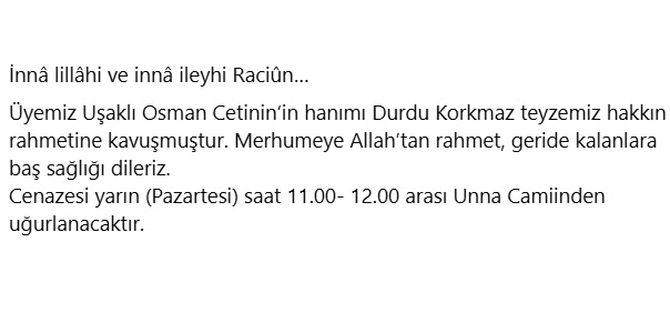 Durdu Korkmaz vefat etmiştir