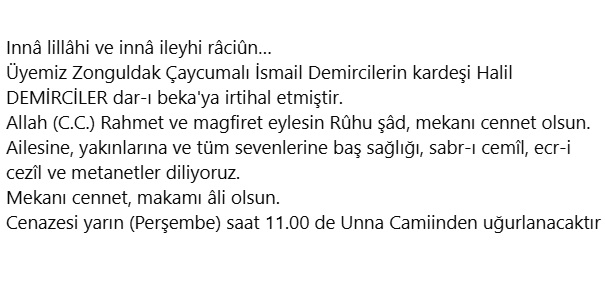 Halil Demirciler vefat etmiştir