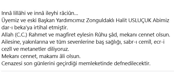 Halit Usluçuk vefat etmiştir