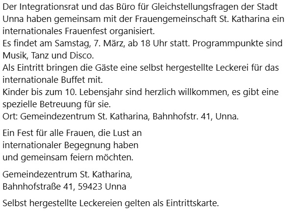 Internationales Frauenfest - Unna - 2020