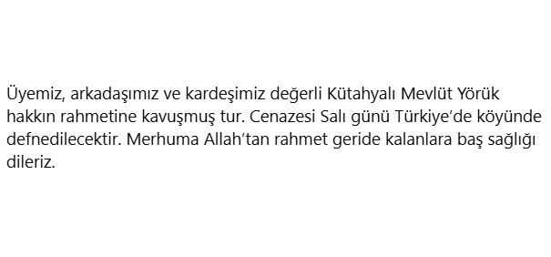 Mevlüt Yörük Vefat etmiştir
