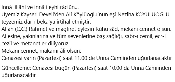Neziha Köylüoğlu vefat etmiştir