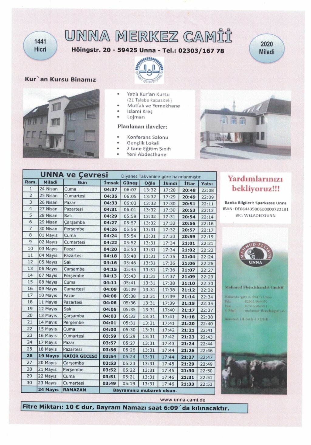 Ramazan Imsakiyesi 2020 - Ramadan Kalender 2020 - Unna