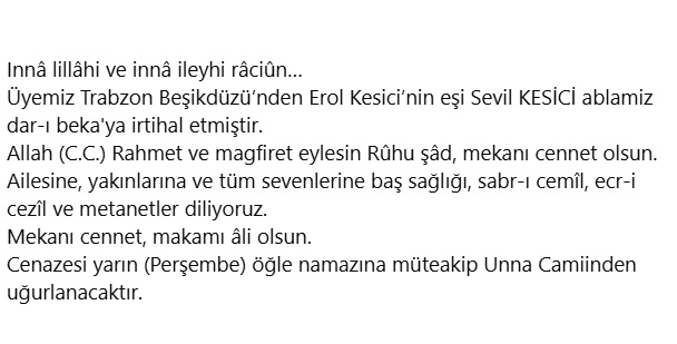 Sevil Kesici vefat etmiştir