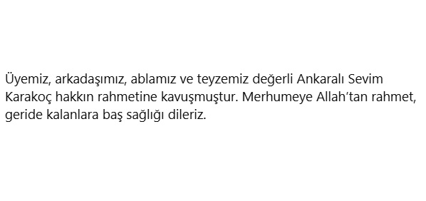 Sevim Karakoç vefat etmiştir