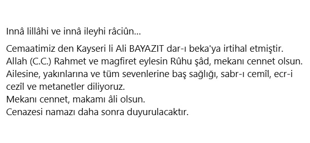 Ali Bayazit vefat etmiştir