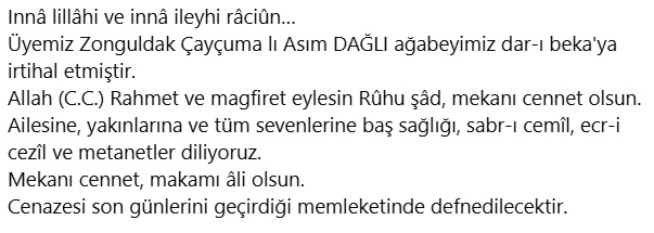 Asım Dağlı vefat etmiştir