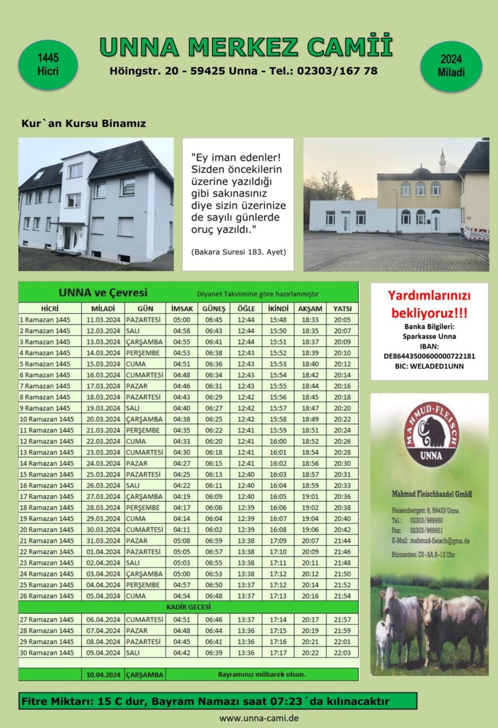 Ramazan Imsakiyesi 2024 - Unna ve Çevresi Ramadan-Kalender 2024 - Unna und Umgebung