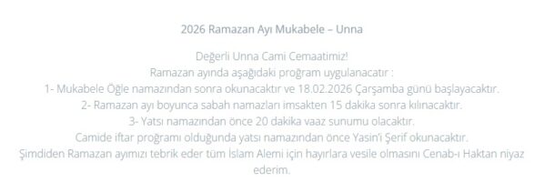 2026 Ramazan Ayı Mukabele – Unna